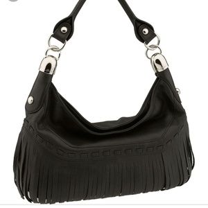 B. Makowsky Black Leather Fringe Handbag